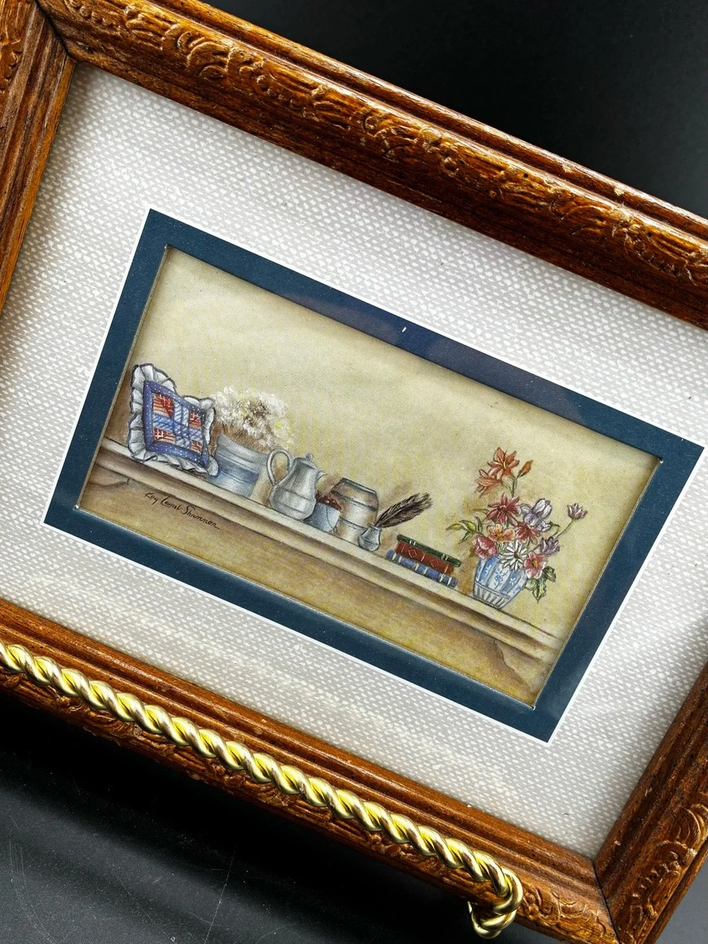 Pair of Framed Kitchen Still Life Prints - Blue & Gold Accents - Picture 9 of 10